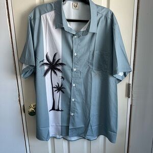 Tropical Palm Men's Casual Shirt in Teal